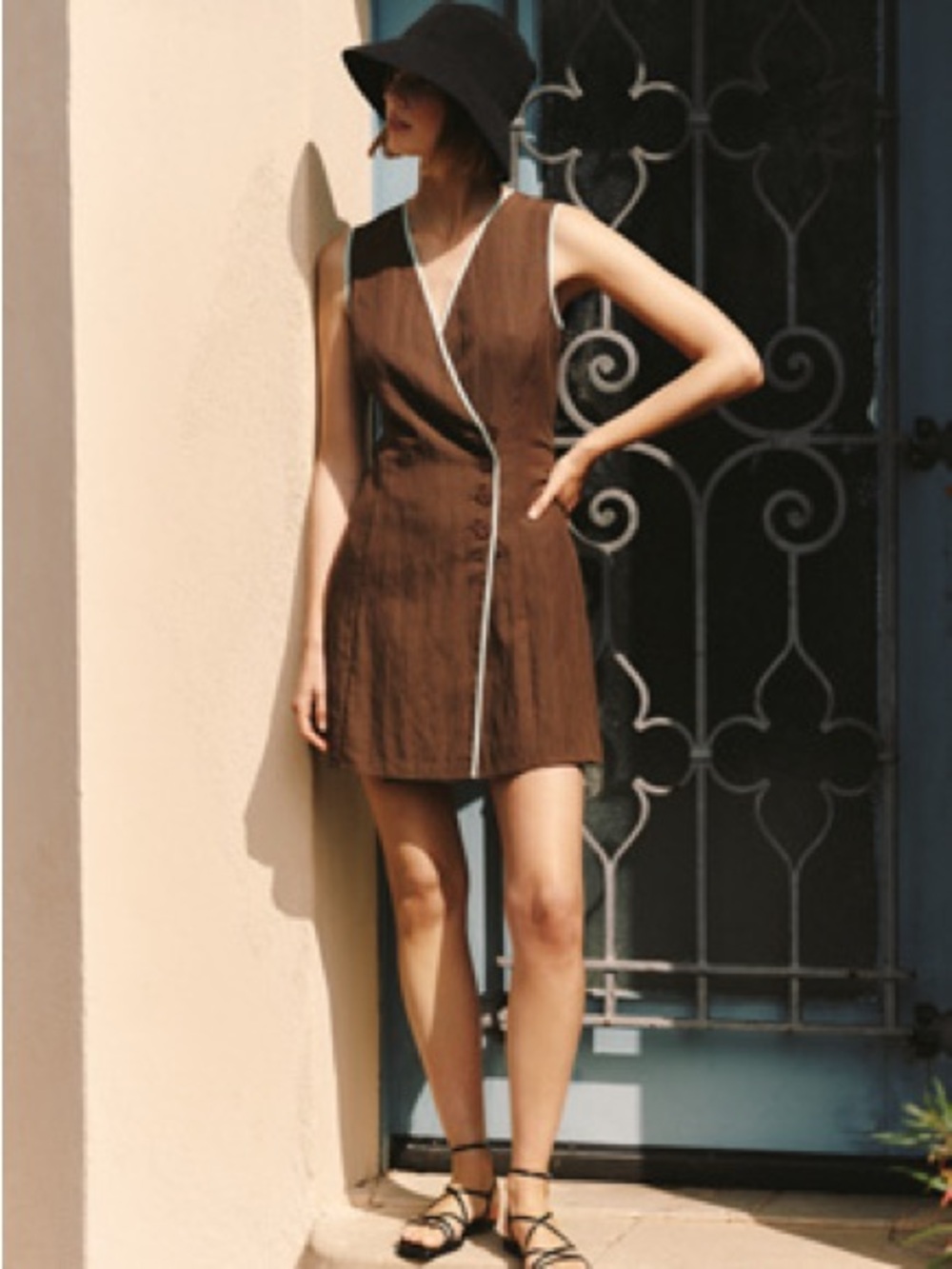 MARE MARE LINEN ASYMMETRIC BUTTON MINI DRESS